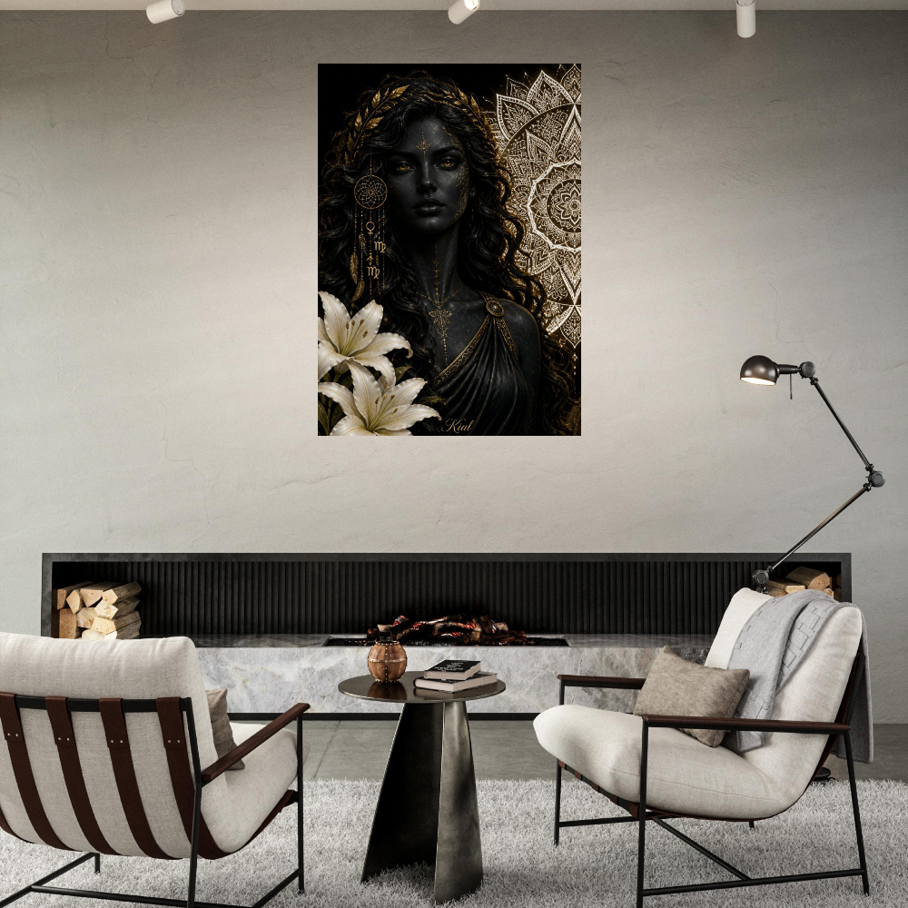 Virgo Zodiac Maiden Poster, Gold Wall Art, Astrology Canvas, Maiden Portrait, Zodiac Gift for Her, Danish Art Studio