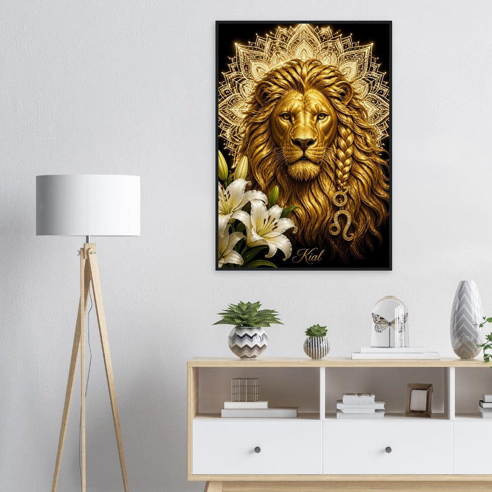Leo Zodiac Lion Poster, Gold Wall Art, Astrology Canvas, Lion Portrait, Zodiac Gift for Him, Danish Art Studio