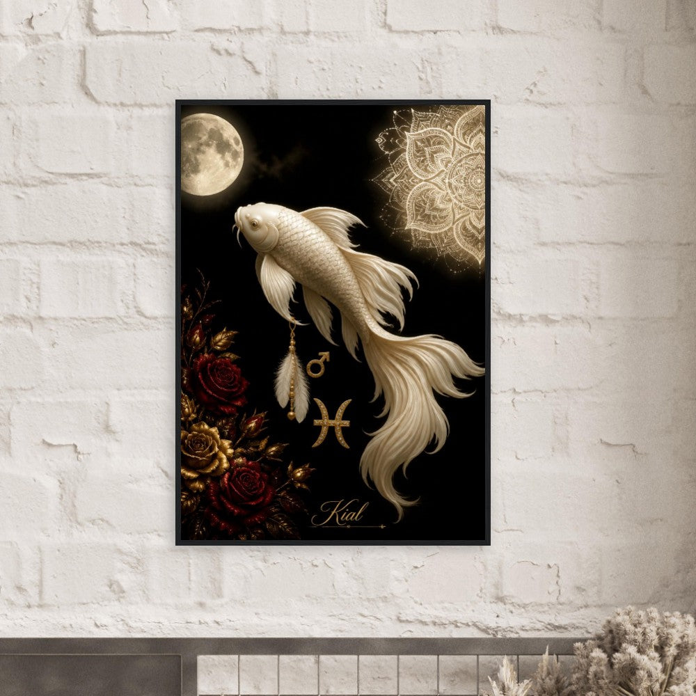 Pisces Zodiac Koi Poster, Gold Wall Art, Astrology Canvas, Koi Portrait, Zodiac Gift for Him, Danish Art Studio