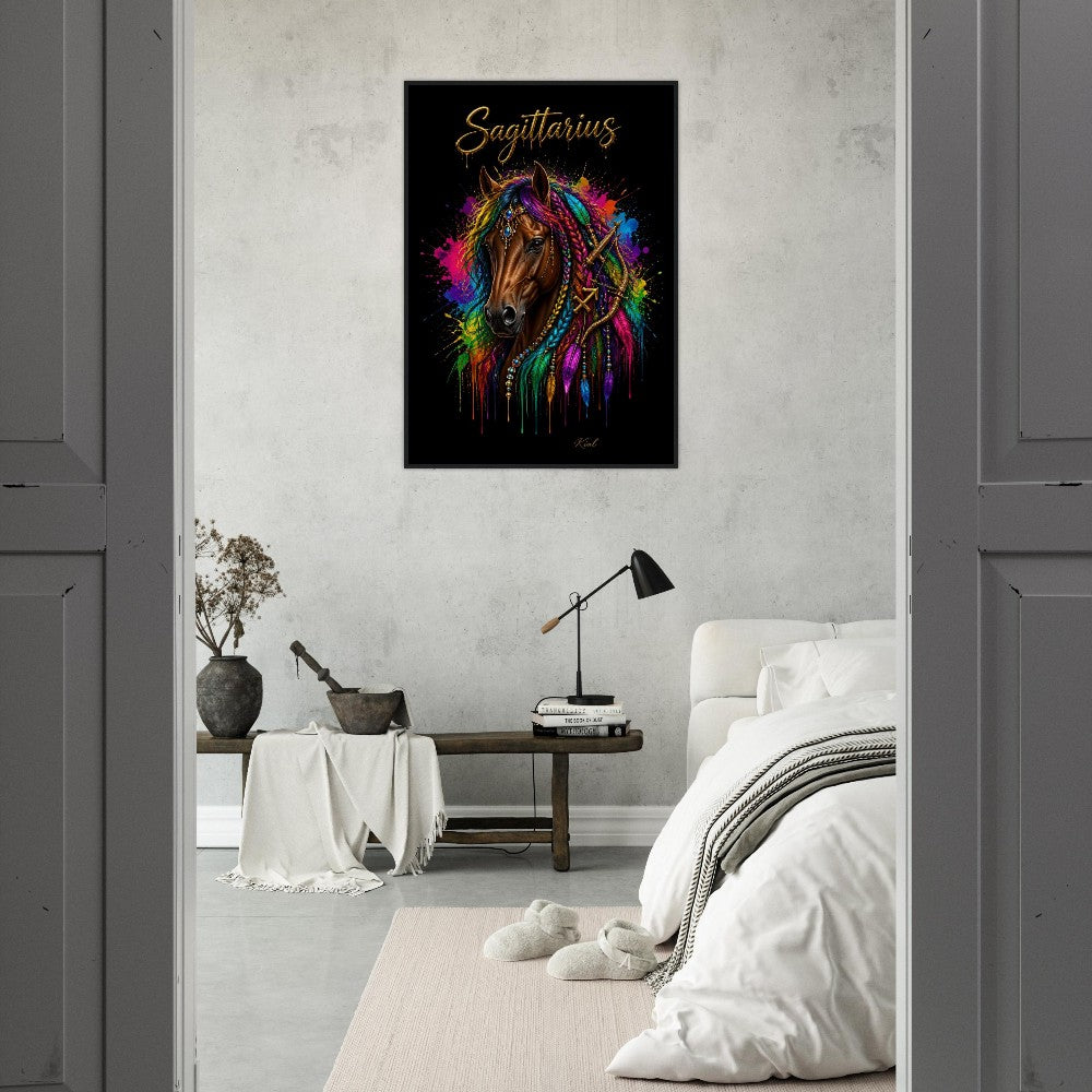 Sagittarius Neon Zodiac Horse Poster, Colorful Wall Art, Zodiac Gift for Him, Danish Art Studio