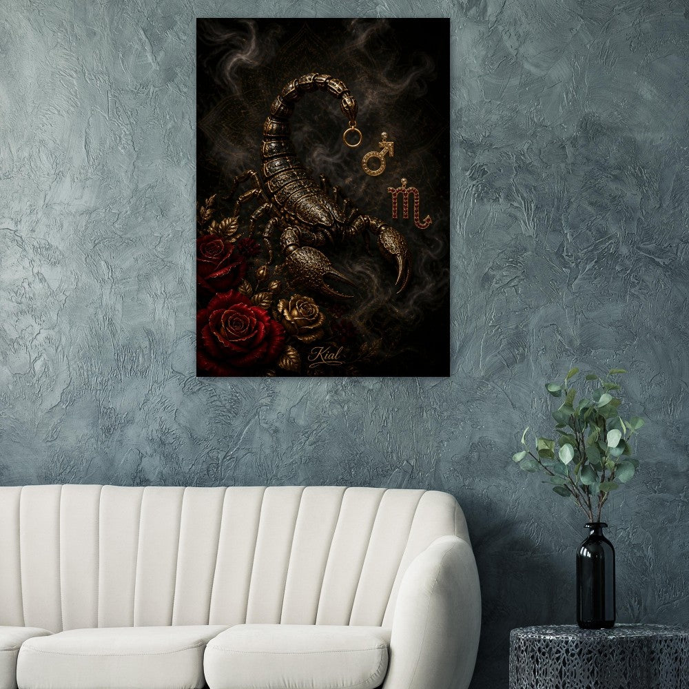 Scorpio Zodiac Scorpion Poster, Gold Wall Art, Zodiac Gift for Him, Danish Art Studio