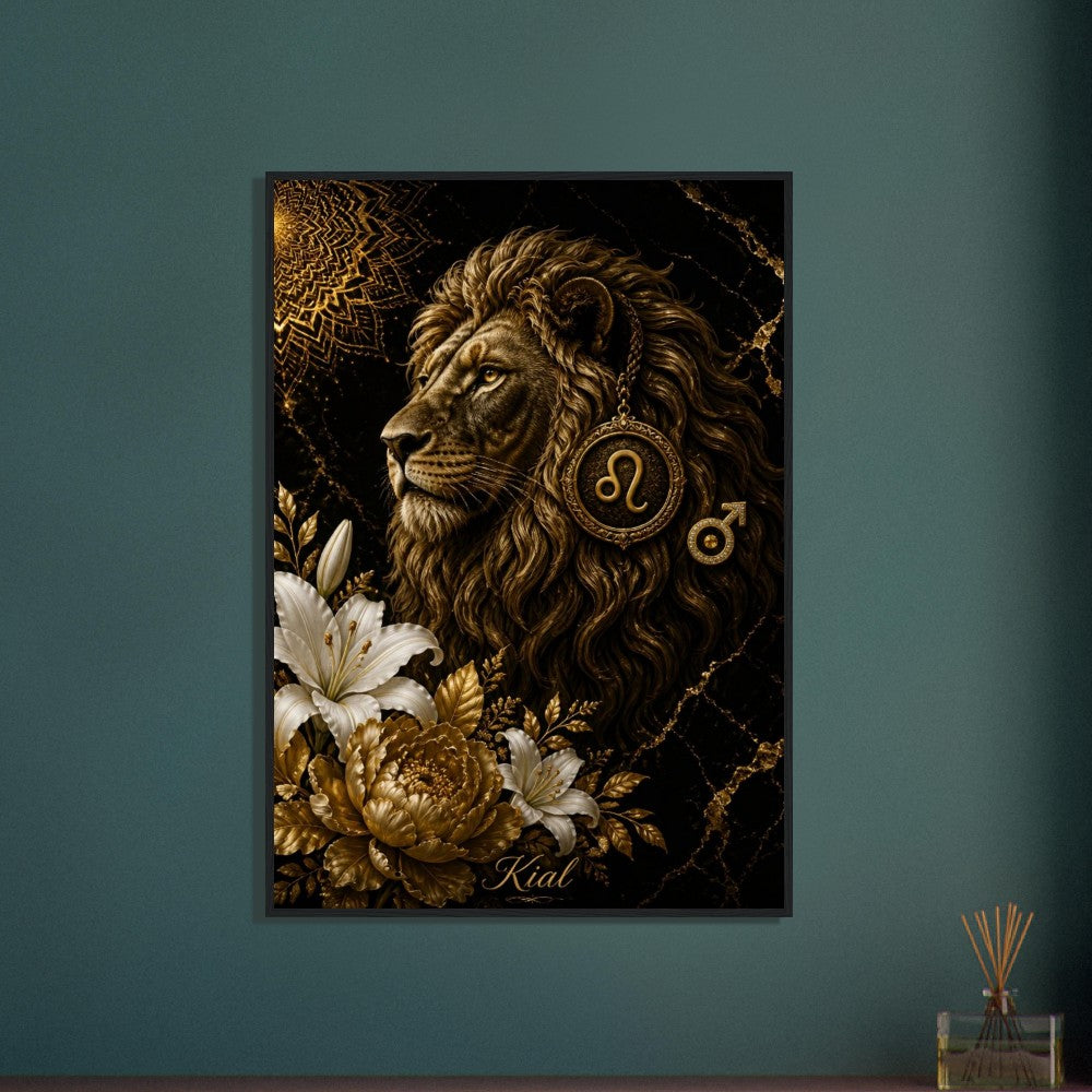 Leo Zodiac Lion Poster, Gold Wall Art, Astrology Canvas, Lion Portrait, Zodiac Gift for Him, Danish Art Studio