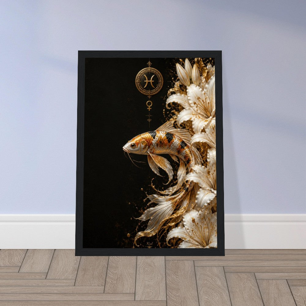 Pisces Zodiac Koi Poster, Gold Wall Art, Astrology Canvas, Koi Portrait, Zodiac Gift for Her, Danish Art Studio