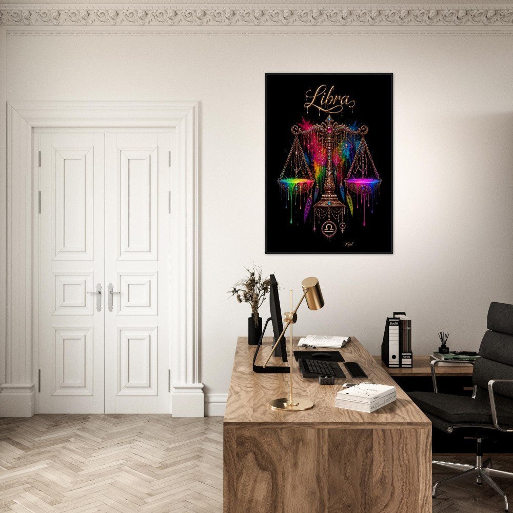 Libra Neon Zodiac Scales Poster, Colorful Wall Art, Artistic Astrology Canvas, Zodiac Gift for Her, Danish Art Studio