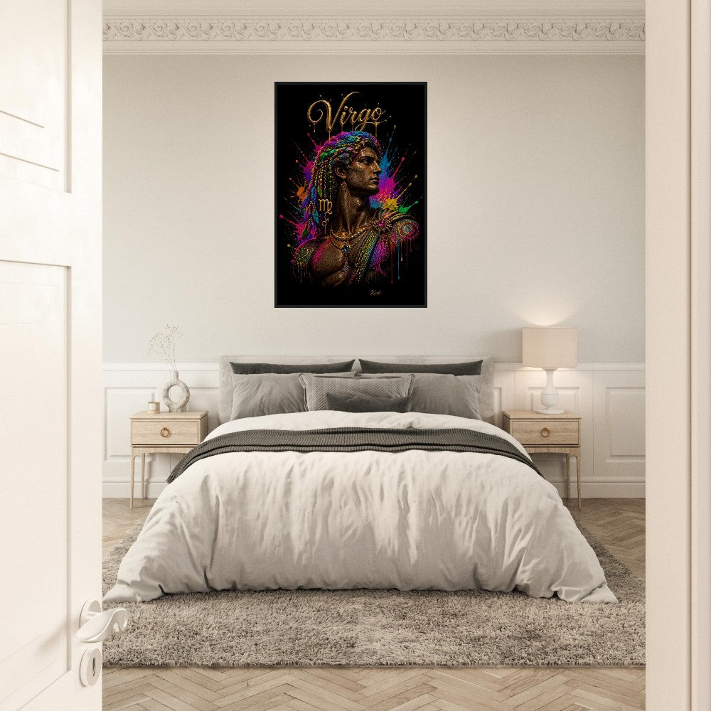 Virgo Neon Zodiac Maiden Poster, Colorful Wall Art, Artistic Astrology Canvas, Zodiac Gift for Him, Danish Art Studio