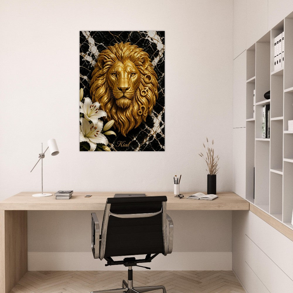 Leo Zodiac Lion Poster, Gold Wall Art, Astrology Canvas, Lion Portrait, Zodiac Gift for Him, Danish Art Studio