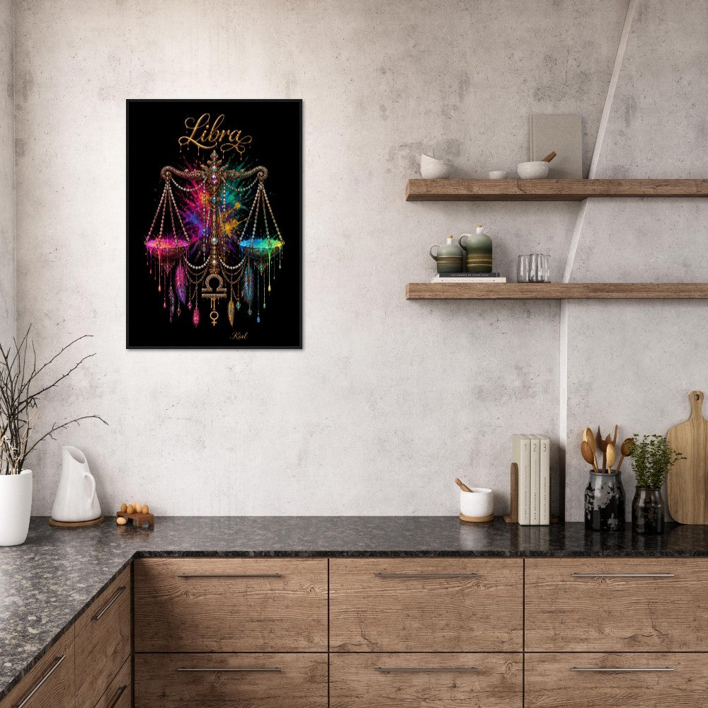 Libra Neon Zodiac Scales Poster, Colorful Wall Art, Artistic Astrology Canvas, Zodiac Gift for Her, Danish Art Studio