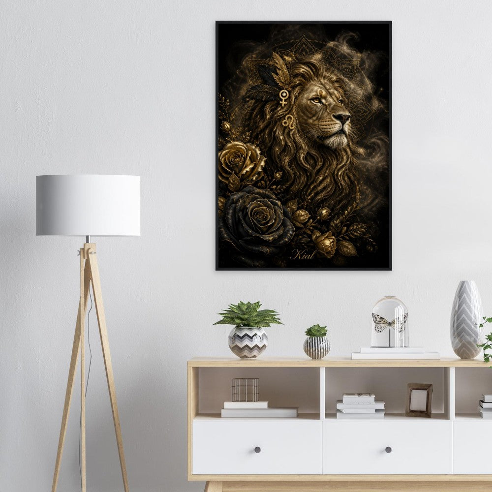 Leo Zodiac Lion Poster, Gold Wall Art, Astrology Canvas, Lion Portrait, Zodiac Gift for Her, Danish Art Studio