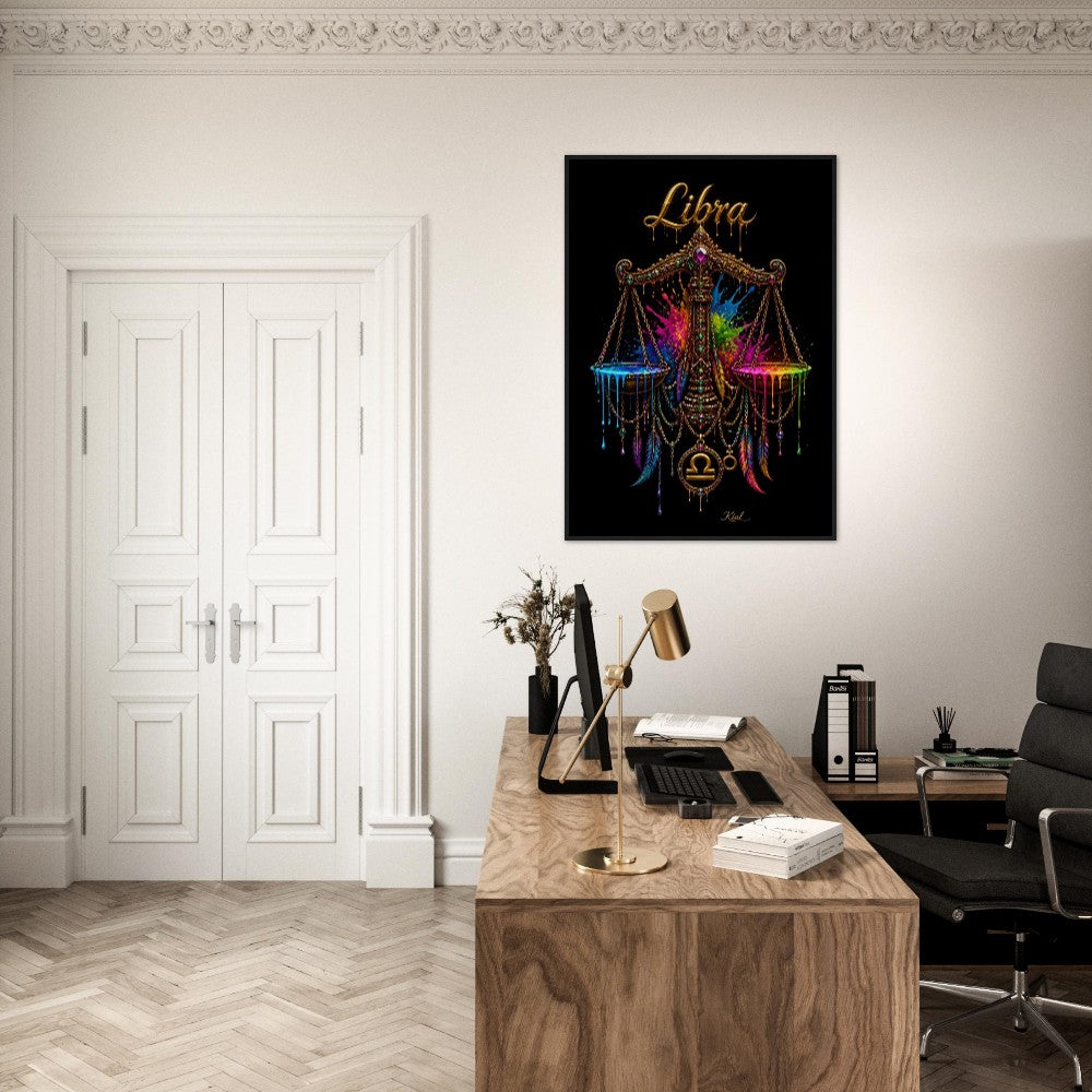 Libra Neon Zodiac Scales Poster, Colorful Wall Art, Artistic Astrology Canvas, Zodiac Gift for Him, Danish Art Studio