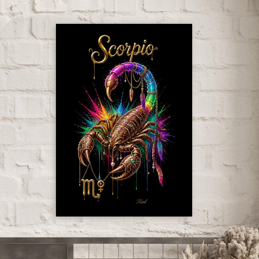 Scorpio Neon Zodiac Scorpion Poster, Colorful Wall Art, Zodiac Gift for Her, Danish Art Studio