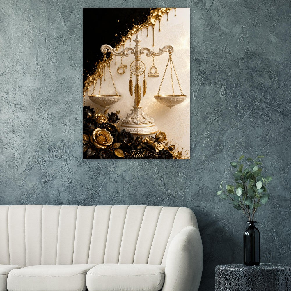 Libra Zodiac Scales Poster, Gold Wall Art, Astrology Canvas, Scales Portrait, Zodiac Gift for Him, Danish Art Studio