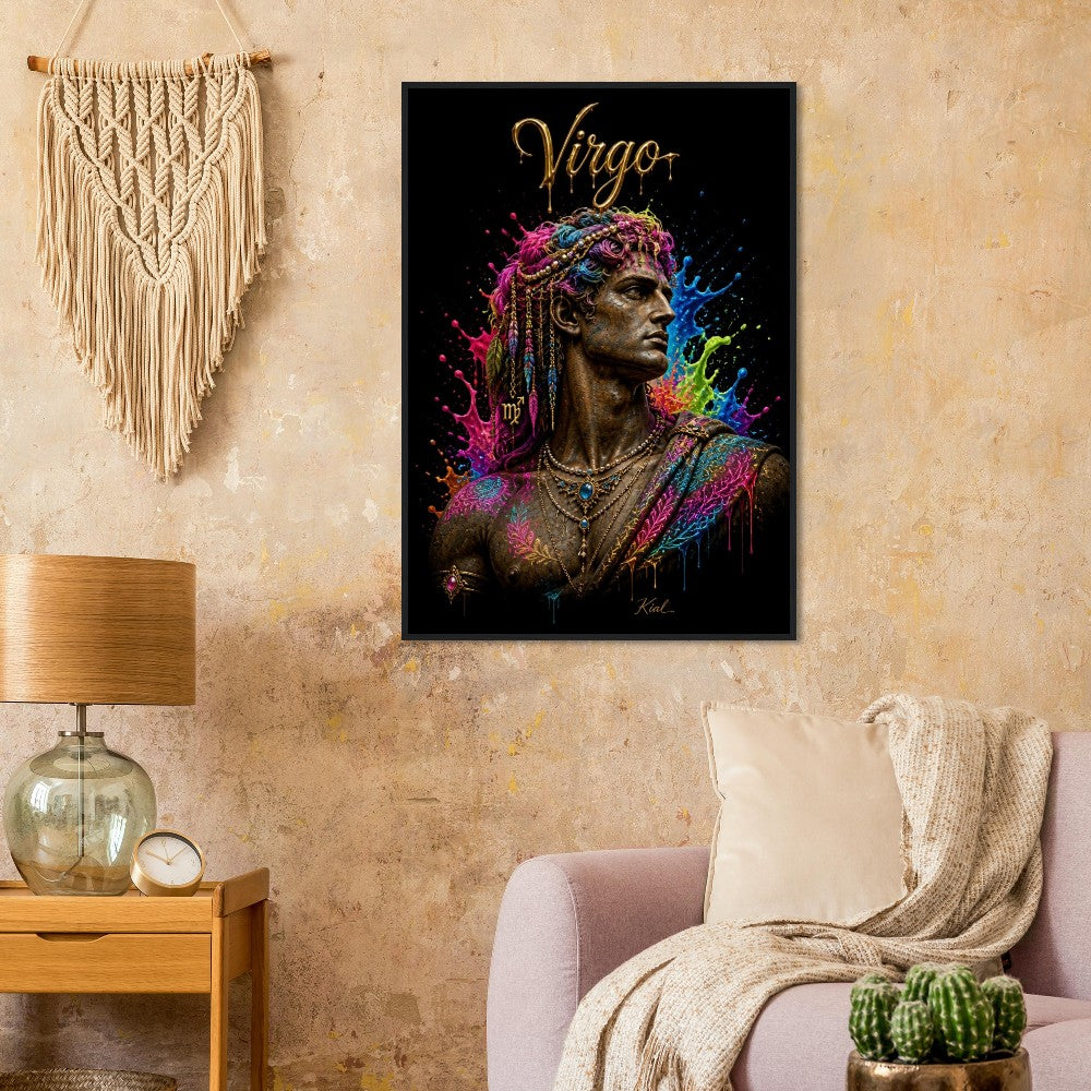 Virgo Neon Zodiac Maiden Poster, Colorful Wall Art, Artistic Astrology Canvas, Zodiac Gift for Him, Danish Art Studio