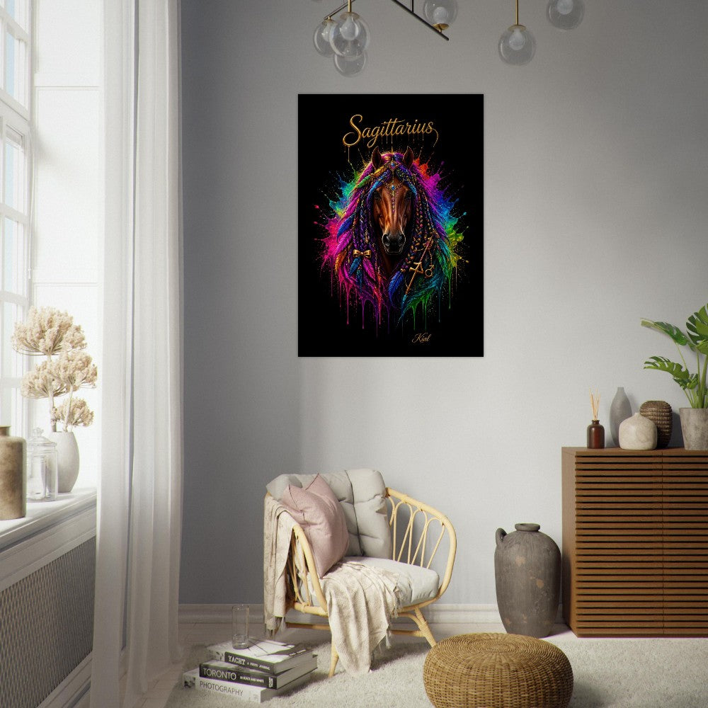 Sagittarius Neon Zodiac Horse Poster, Colorful Wall Art, Zodiac Gift for Him, Danish Art Studio