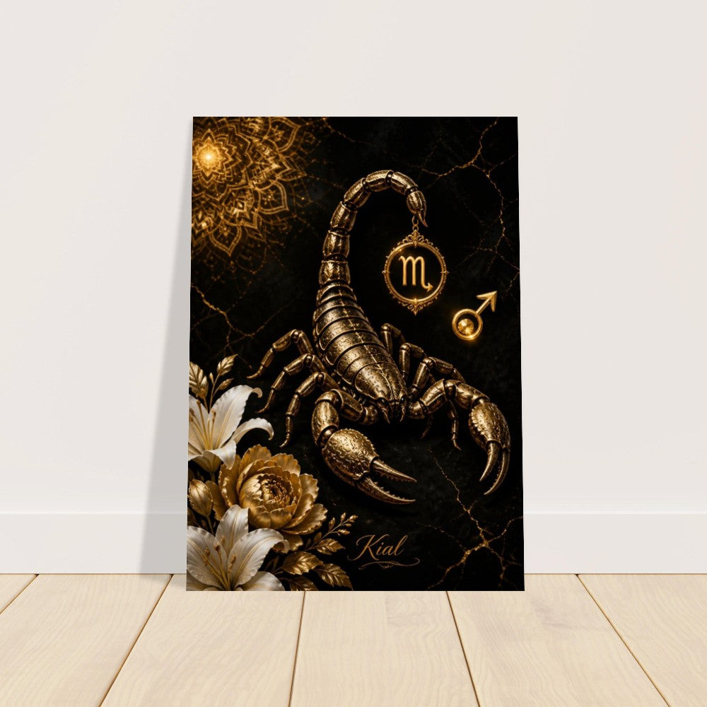 Scorpio Zodiac Scorpion Poster, Gold Wall Art, Zodiac Gift for Him, Danish Art Studio