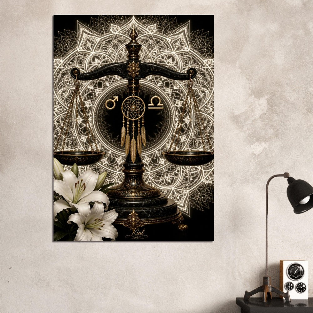 Libra Zodiac Scales Poster, Gold Wall Art, Astrology Canvas, Scales Portrait, Zodiac Gift for Him, Danish Art Studio