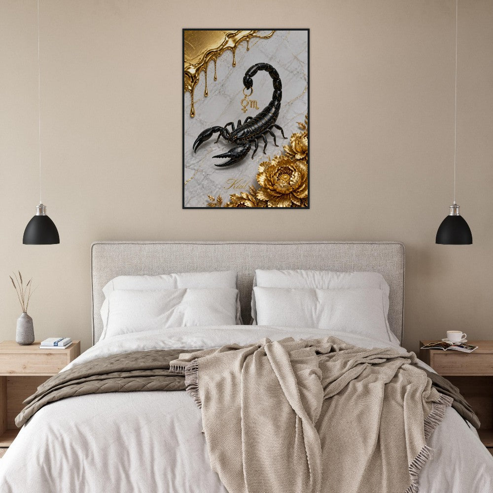Scorpio Zodiac Scorpion Poster, Gold Wall Art, Zodiac Gift for Her, Danish Art Studio
