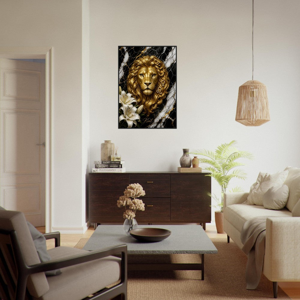 Leo Zodiac Lion Poster, Gold Wall Art, Astrology Canvas, Lion Portrait, Zodiac Gift for Her, Danish Art Studio
