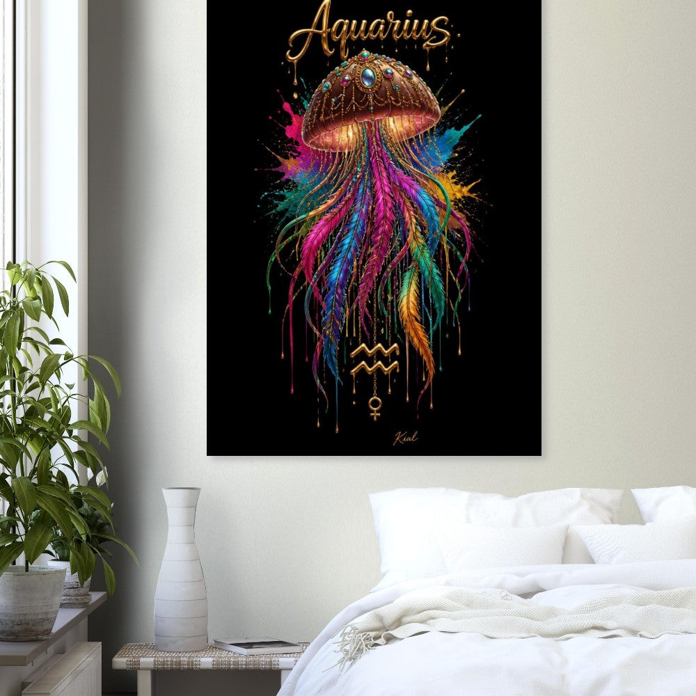 Aquarius Neon Zodiac Jellyfish Poster, Colorful Wall Art, Zodiac Gift for Her, Danish Art Studio