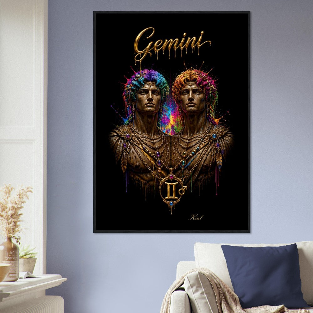 Gemini Neon Stjernetegn Tvillinge Plakat, Farverig Vægkunst, Kunstnerisk Astrologi Lærred, Stjernetegnsgave til Ham, Danish Art Studio