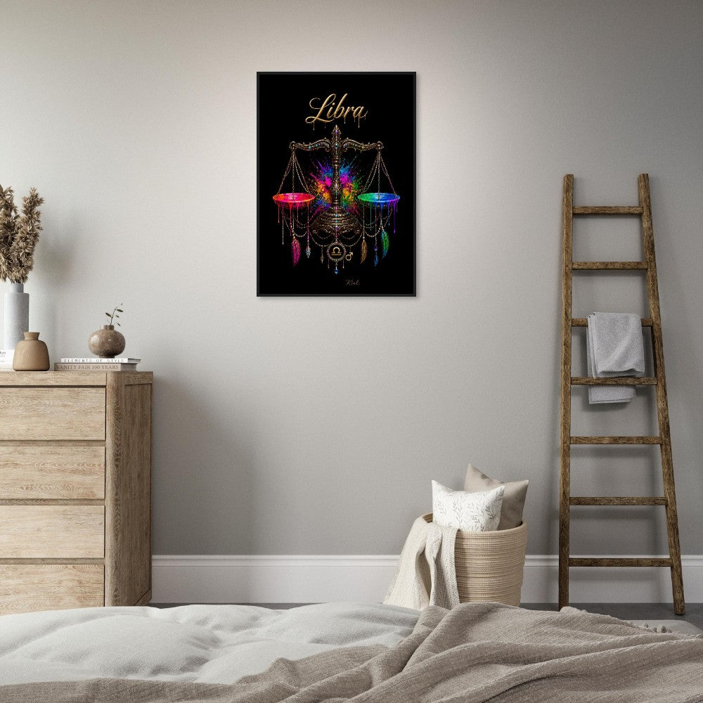 Libra Neon Zodiac Scales Poster, Colorful Wall Art, Artistic Astrology Canvas, Zodiac Gift for Him, Danish Art Studio