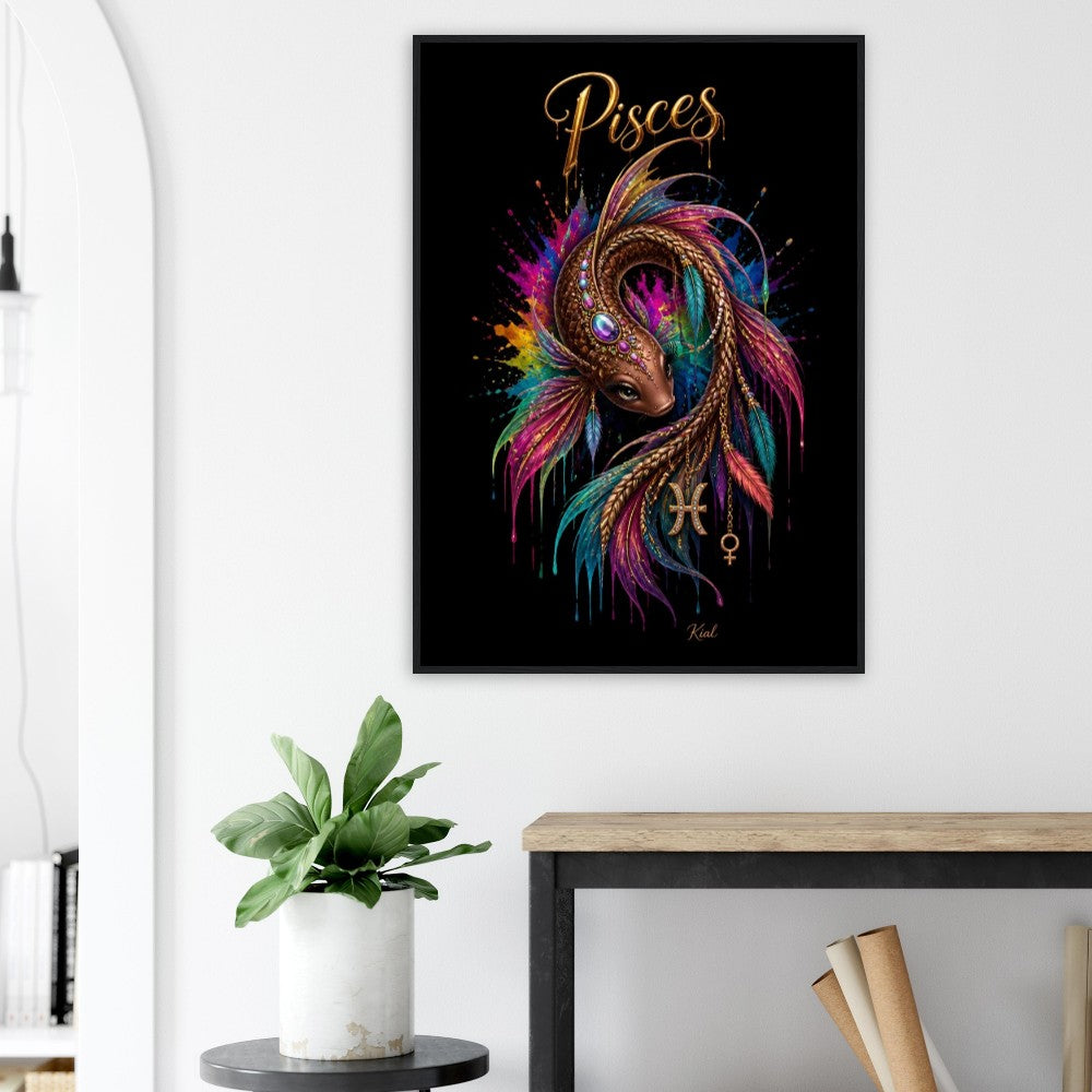 Pisces Neon Zodiac Koi Poster, Colorful Wall Art, Artistic Astrology Canvas, Zodiac Gift for Her, Danish Art Studio
