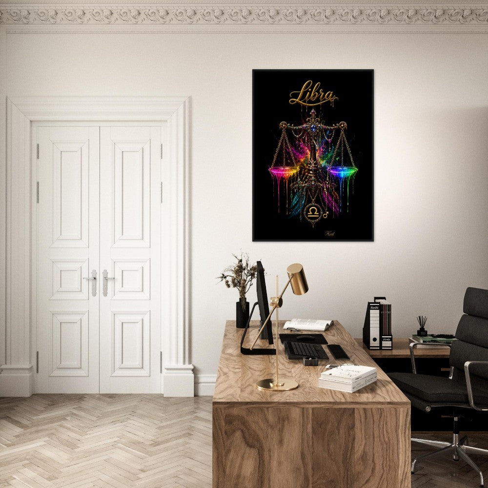 Libra Neon Zodiac Scales Poster, Colorful Wall Art, Artistic Astrology Canvas, Zodiac Gift for Him, Danish Art Studio