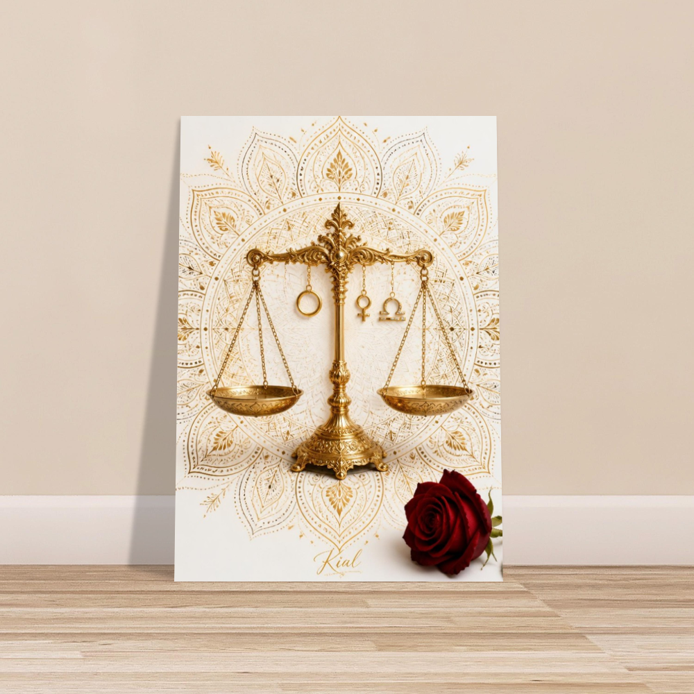 Libra Zodiac Scales Poster, Gold Wall Art, Astrology Canvas, Scales Portrait, Zodiac Gift for Her, Danish Art Studio