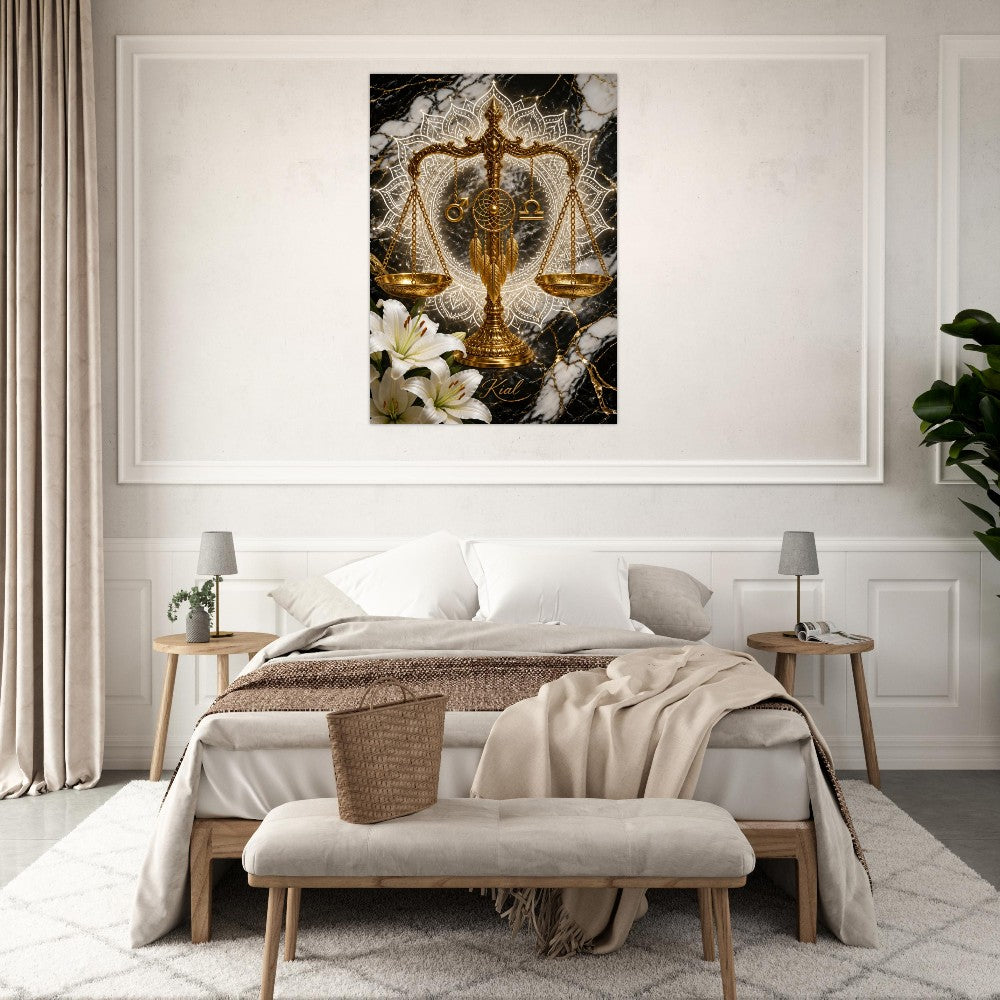 Libra Zodiac Scales Poster, Gold Wall Art, Astrology Canvas, Scales Portrait, Zodiac Gift for Him, Danish Art Studio