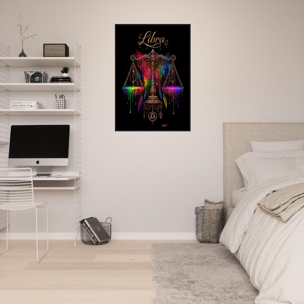 Libra Neon Zodiac Scales Poster, Colorful Wall Art, Artistic Astrology Canvas, Zodiac Gift for Her, Danish Art Studio