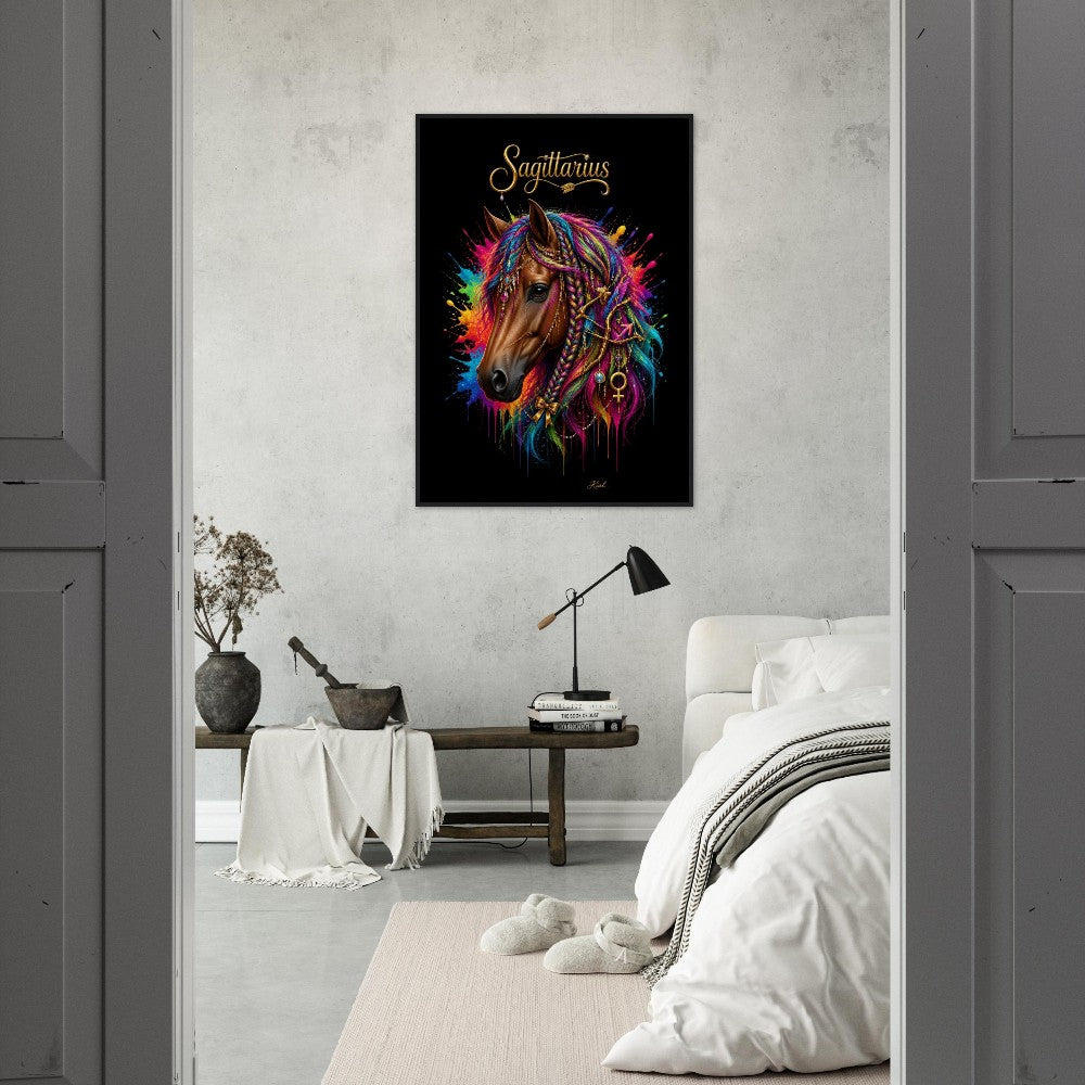 Sagittarius Neon Zodiac Horse Poster, Colorful Wall Art, Zodiac Gift for Her, Danish Art Studio
