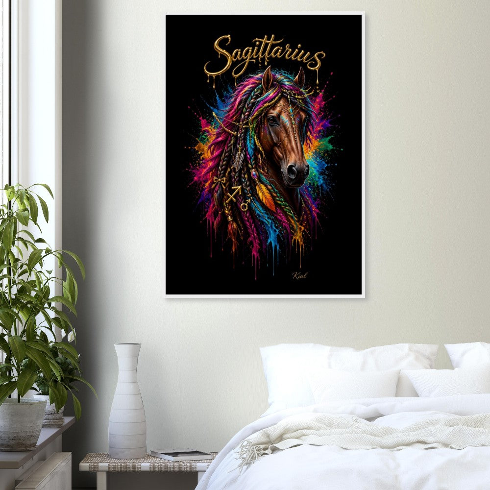 Sagittarius Neon Zodiac Horse Poster, Colorful Wall Art, Zodiac Gift for Him, Danish Art Studio