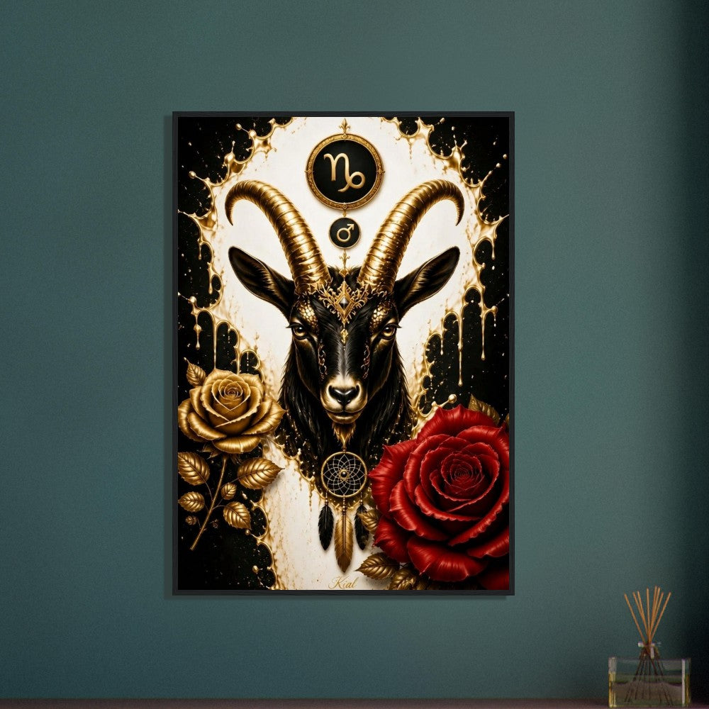 Capricorn Zodiac Goat Poster, Gold Wall Art, Astrology Canvas, Goat Portrait, Zodiac Gift for Him, Danish Art Studio