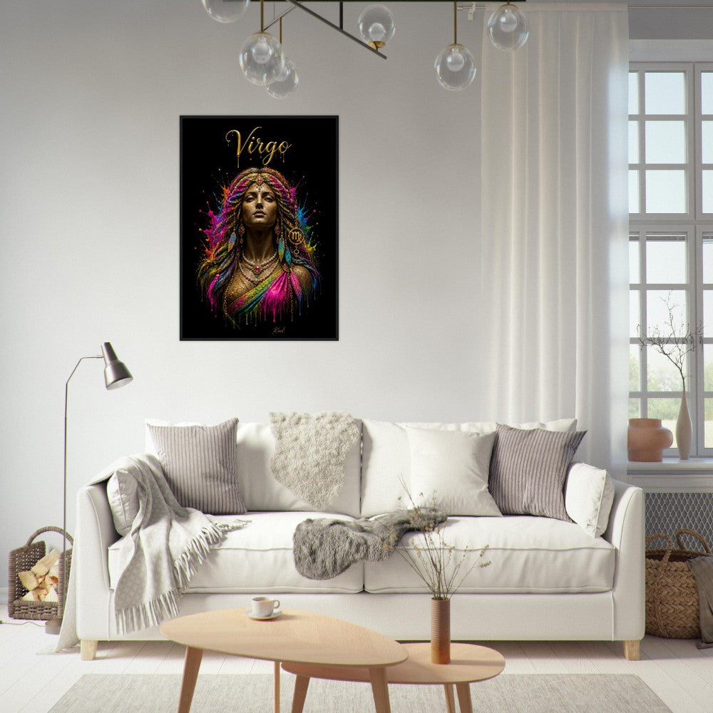 Virgo Neon Zodiac Maiden Poster, Colorful Wall Art, Artistic Astrology Canvas, Zodiac Gift for Her, Danish Art Studio