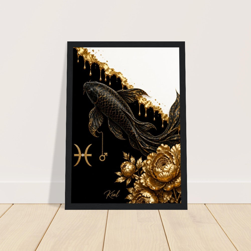 Pisces Zodiac Koi Poster, Gold Wall Art, Astrology Canvas, Koi Portrait, Zodiac Gift for Him, Danish Art Studio