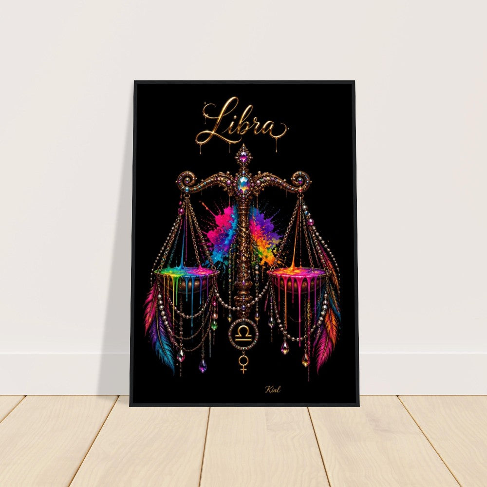 Libra Neon Zodiac Scales Poster, Colorful Wall Art, Artistic Astrology Canvas, Zodiac Gift for Her, Danish Art Studio