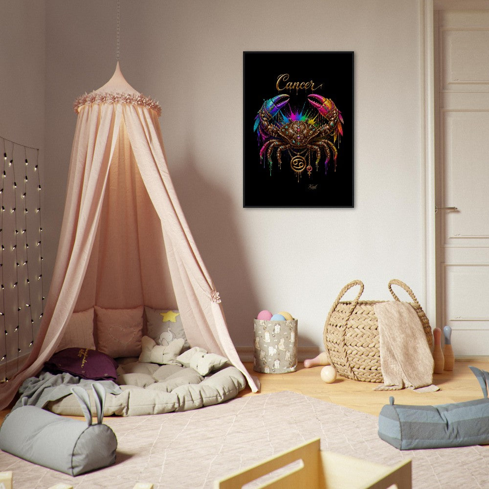 Cancer Neon Zodiac Crab Poster, Colorful Wall Art, Artistic Astrology Canvas, Zodiac Gift for Her, Danish Art Studio