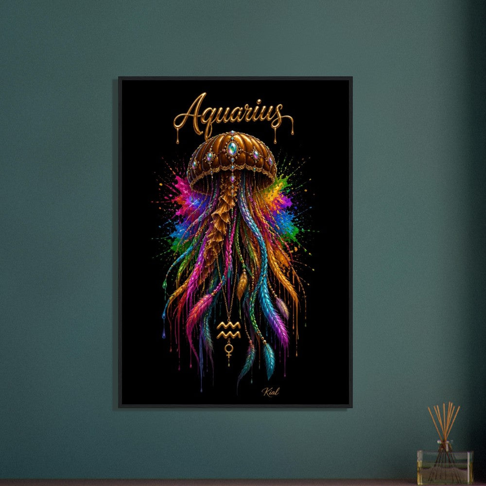 Wassermann Neon Sternzeichen Quallen Poster, Bunte Wandkunst, Sternzeichen Geschenk für Sie, Dänisches Kunststudio