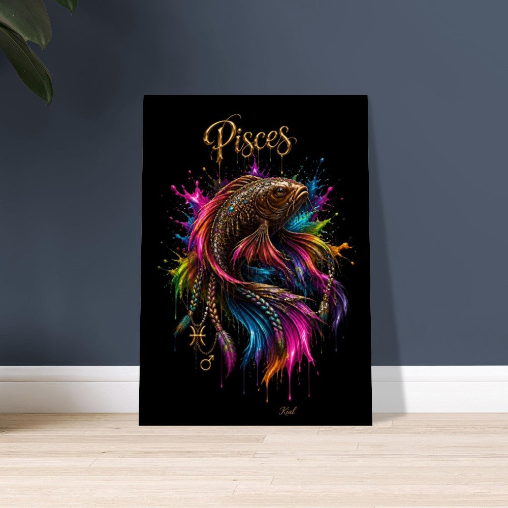 Pisces Neon Zodiac Koi Poster, Colorful Wall Art, Artistic Astrology Canvas, Zodiac Gift for Him, Danish Art Studio