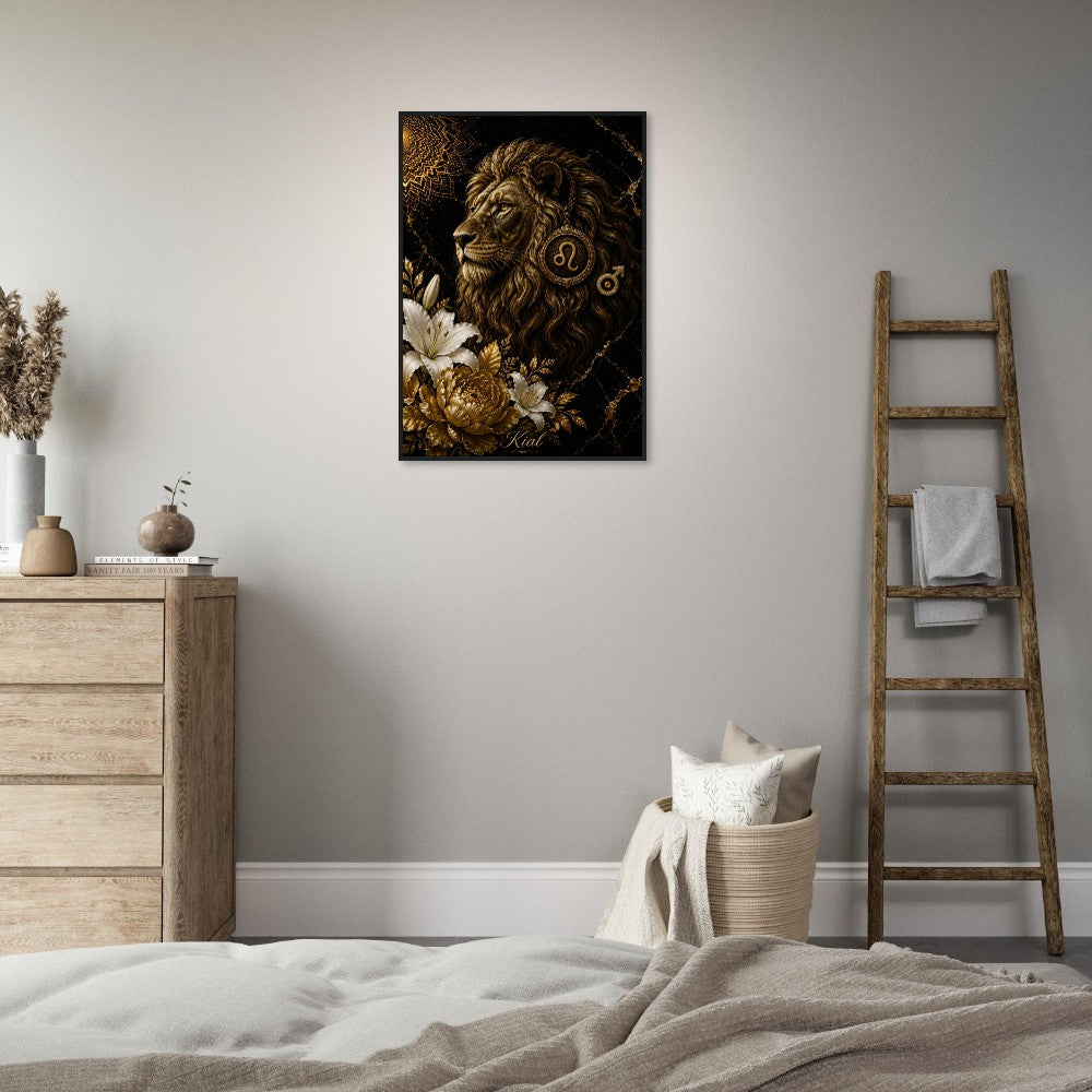 Leo Zodiac Lion Poster, Gold Wall Art, Astrology Canvas, Lion Portrait, Zodiac Gift for Him, Danish Art Studio