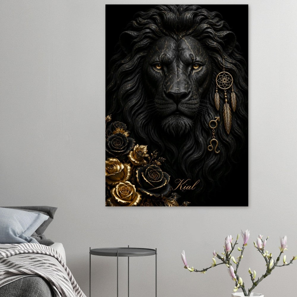 Leo Zodiac Lion Poster, Gold Wall Art, Astrology Canvas, Lion Portrait, Zodiac Gift for Him, Danish Art Studio