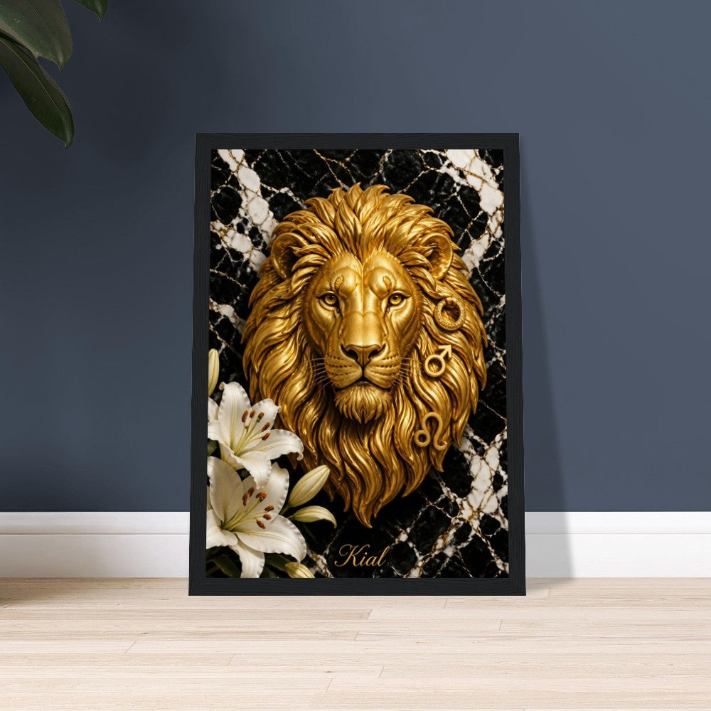 Leo Zodiac Lion Poster, Gold Wall Art, Astrology Canvas, Lion Portrait, Zodiac Gift for Him, Danish Art Studio