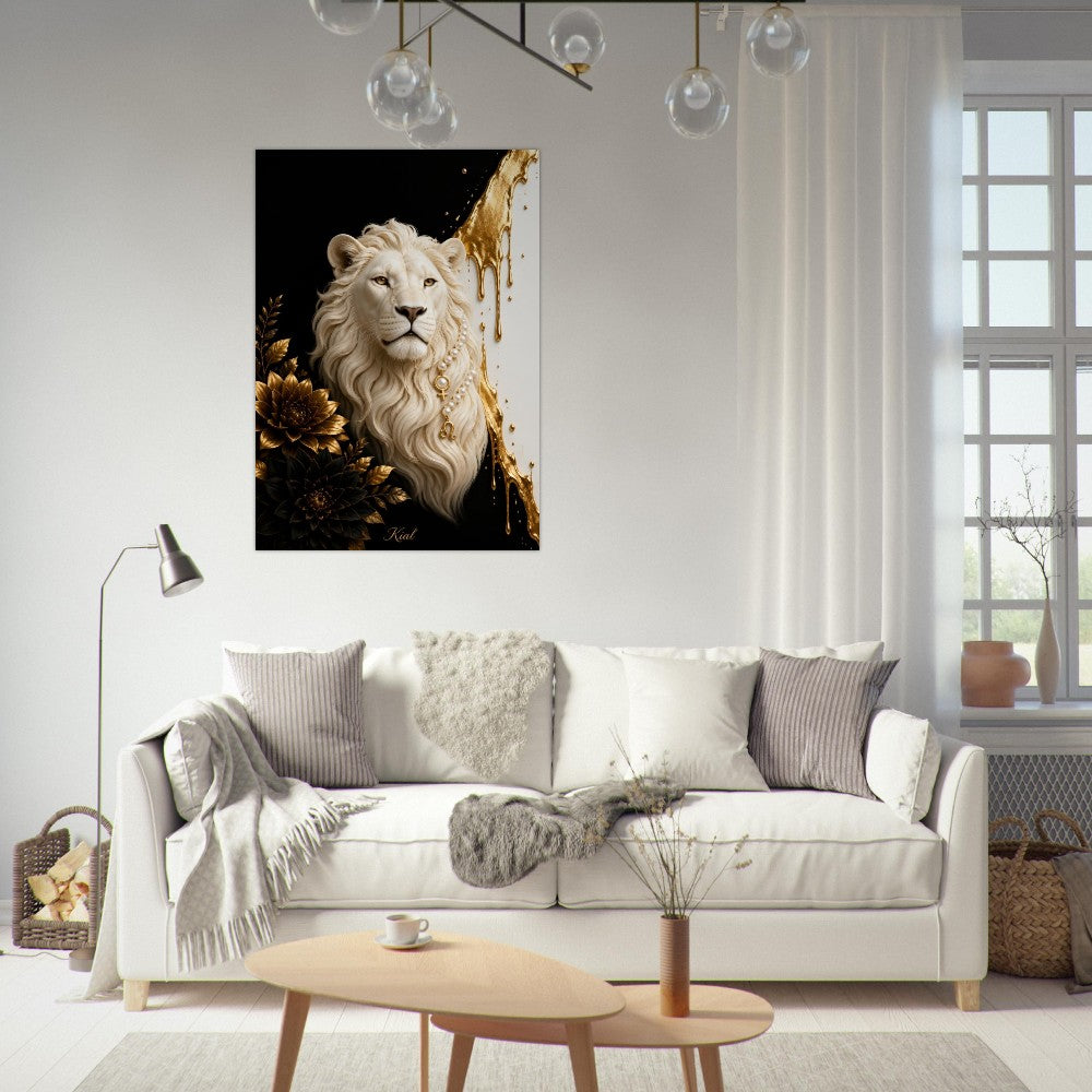 Leo Zodiac Lion Poster, Gold Wall Art, Astrology Canvas, Lion Portrait, Zodiac Gift for Her, Danish Art Studio