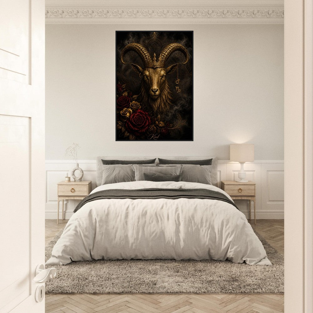 Capricorn Zodiac Goat Poster, Gold Wall Art, Astrology Canvas, Goat Portrait, Zodiac Gift for Him, Danish Art Studio