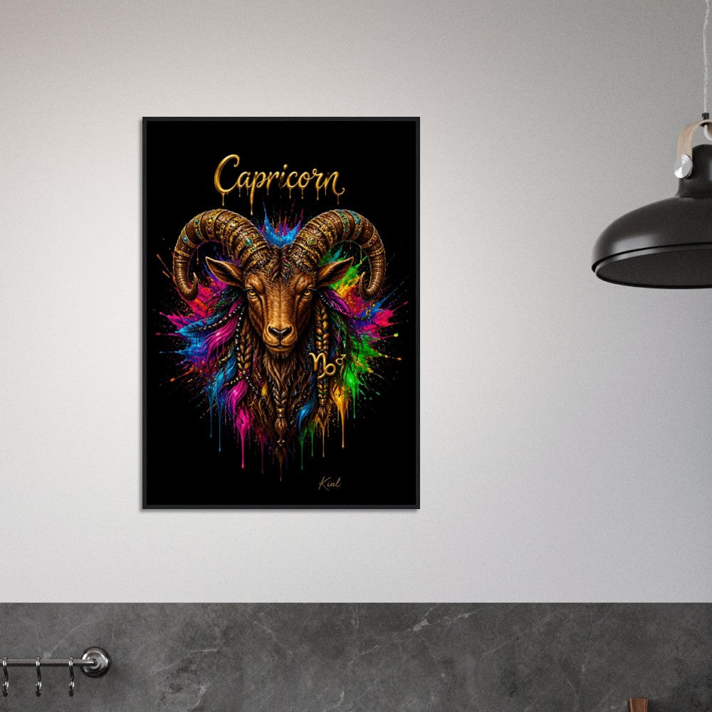 Capricorn Neon Zodiac Goat Poster, Colorful Wall Art, Artistic Astrology Canvas, Zodiac Gift for Him, Danish Art Studio