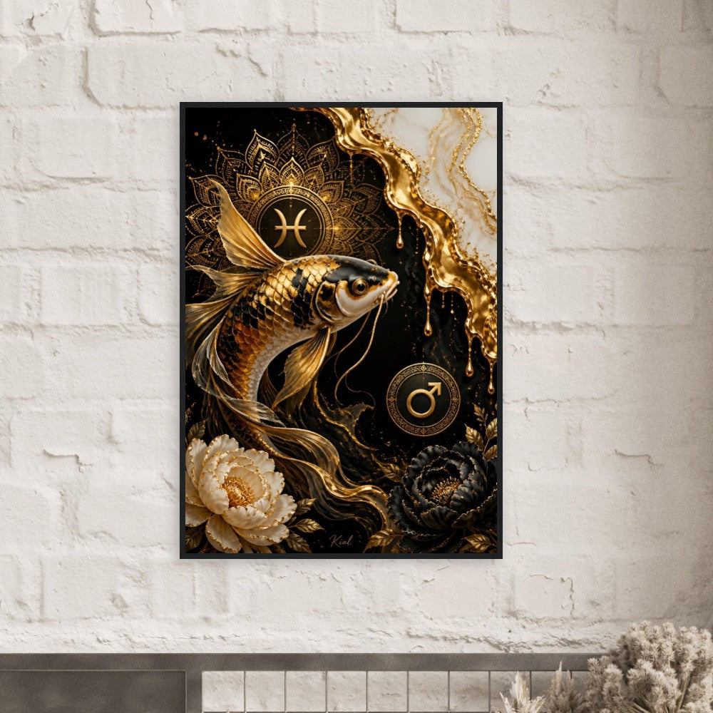 Pisces Zodiac Koi Poster, Gold Wall Art, Astrology Canvas, Koi Portrait, Zodiac Gift for Him, Danish Art Studio