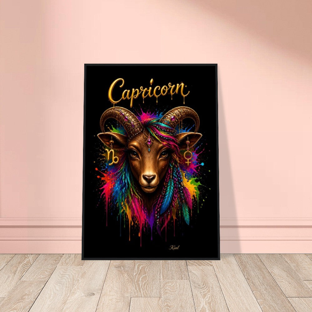 Capricorn Neon Zodiac Goat Poster, Colorful Wall Art, Artistic Astrology Canvas, Zodiac Gift for Her, Danish Art Studio