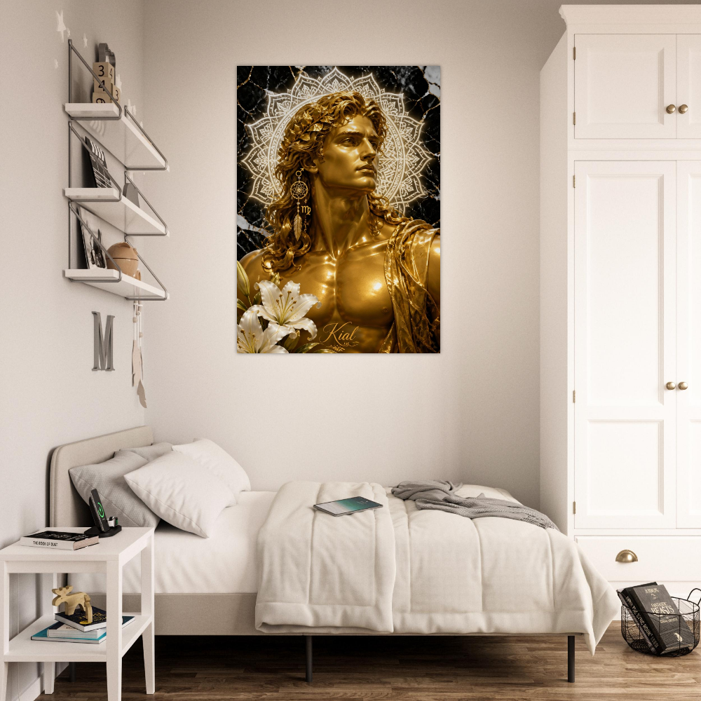 Virgo Zodiac Maiden Poster, Gold Wall Art, Astrology Canvas, Maiden Portrait, Zodiac Gift for Him, Danish Art Studio