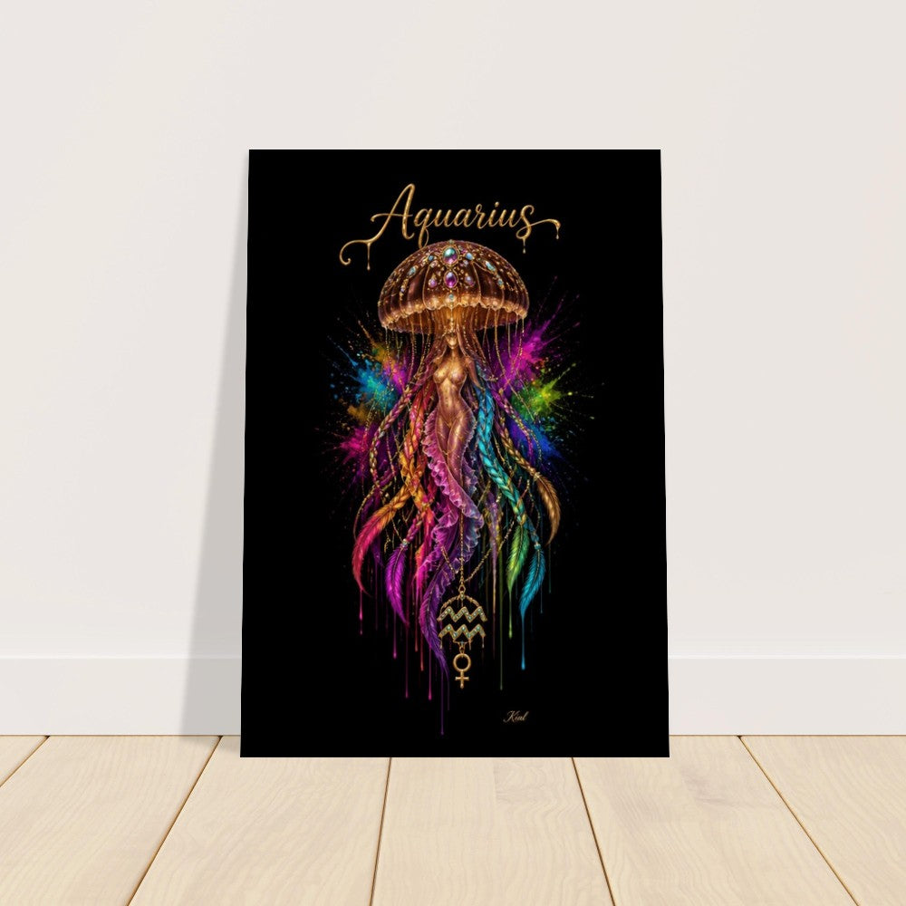 Aquarius Neon Zodiac Jellyfish Poster, Colorful Wall Art, Zodiac Gift for Him, Danish Art Studio
