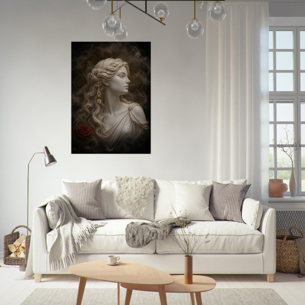 Virgo Zodiac Maiden Poster, Gold Wall Art, Astrology Canvas, Maiden Portrait, Zodiac Gift for Her, Danish Art Studio