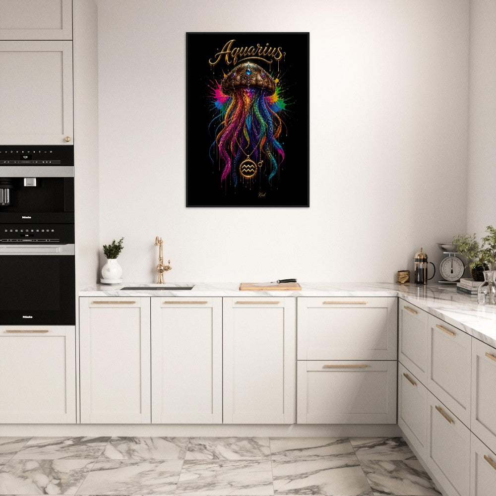 Aquarius Neon Zodiac Jellyfish Poster, Colorful Wall Art, Zodiac Gift for Him, Danish Art Studio